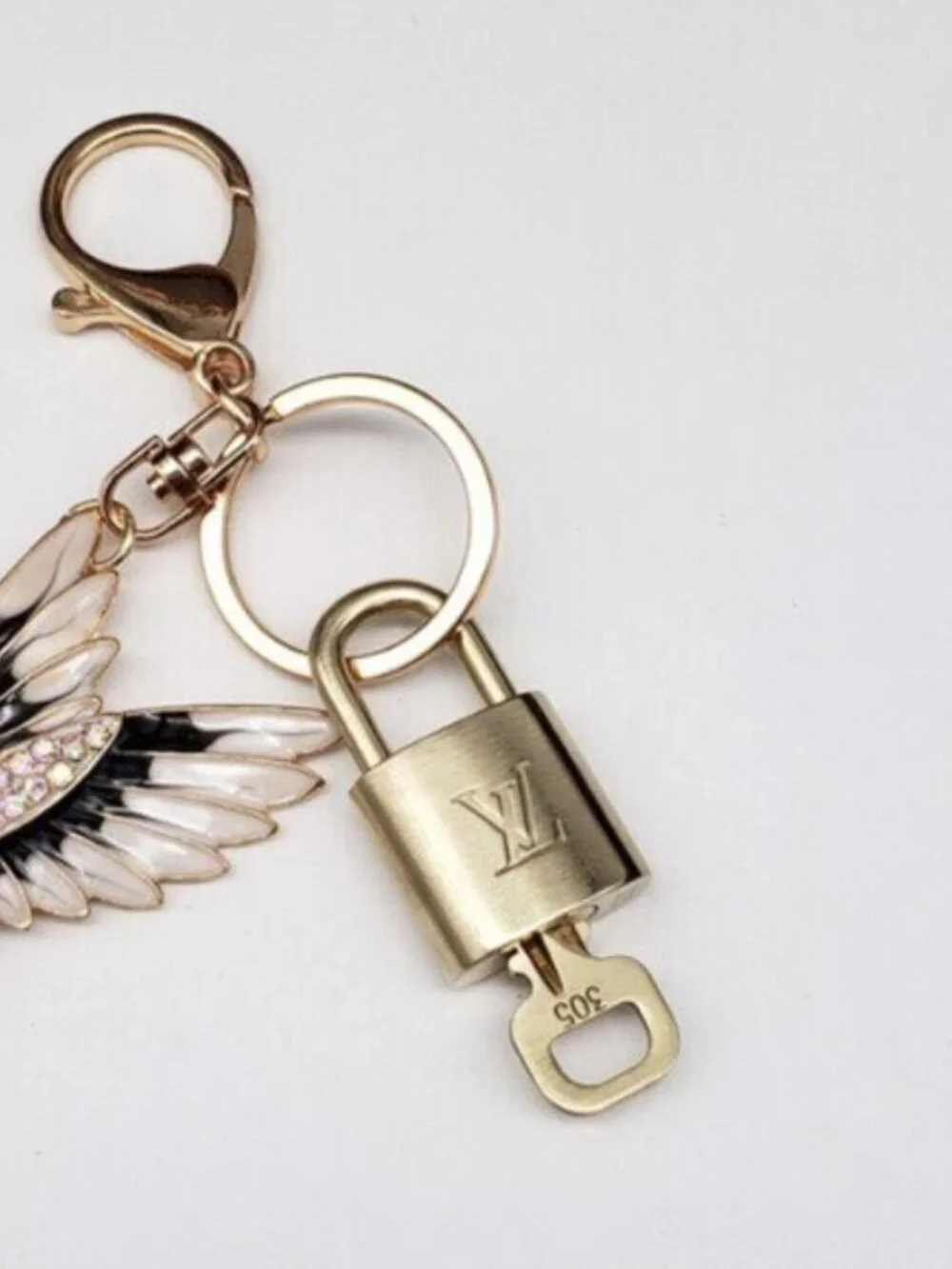 Authentic Louis Vuitton Gold Padlock 🔒 Shiny LV Key + Bag Unbranded Bird Charm